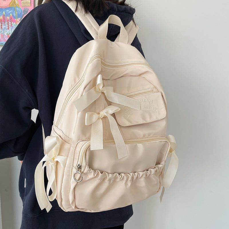 College Style Cute Contrast Color Bow Backpacks