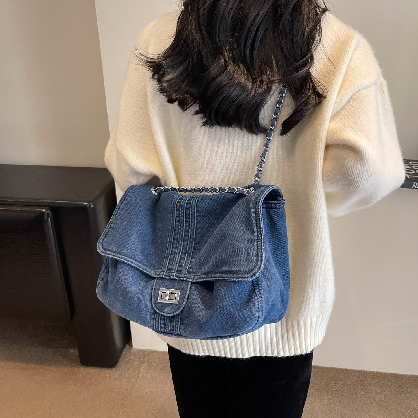 Women's Denim Fashion Large Capacity Chain High-grade Shoulder Bags