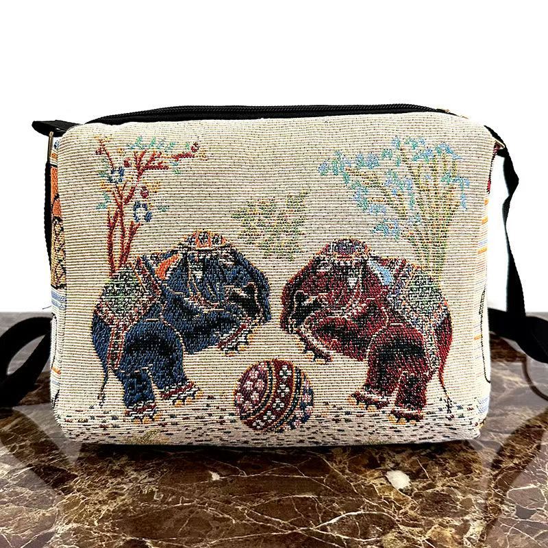 Style Embroidered Canvas Double-sided Gold Silk Crossbody Bags
