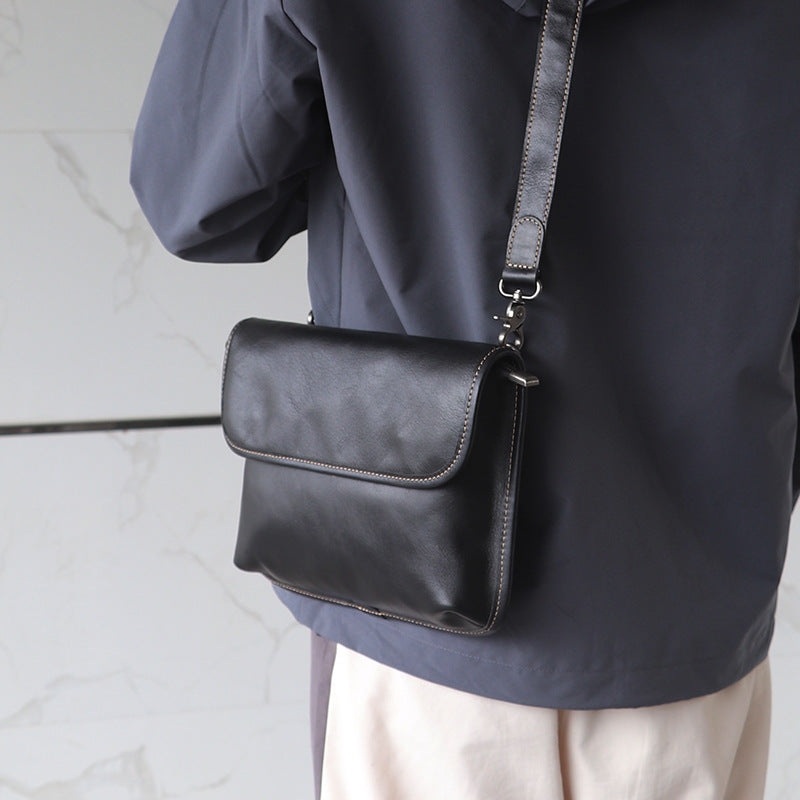 Men's Layer Cowhide Fashion Genuine Leather Trendy Men's Messenger Bags