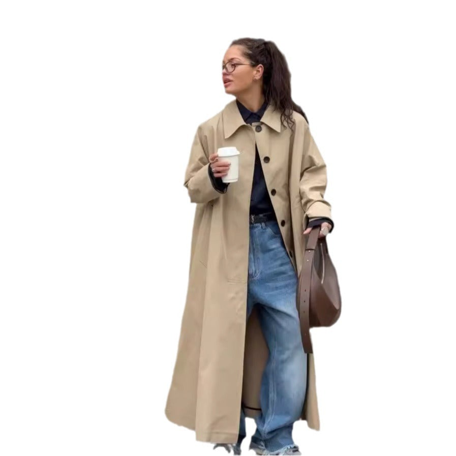 Women's Spring Fall Khaki Trench Mid-length Single-breasted Coats