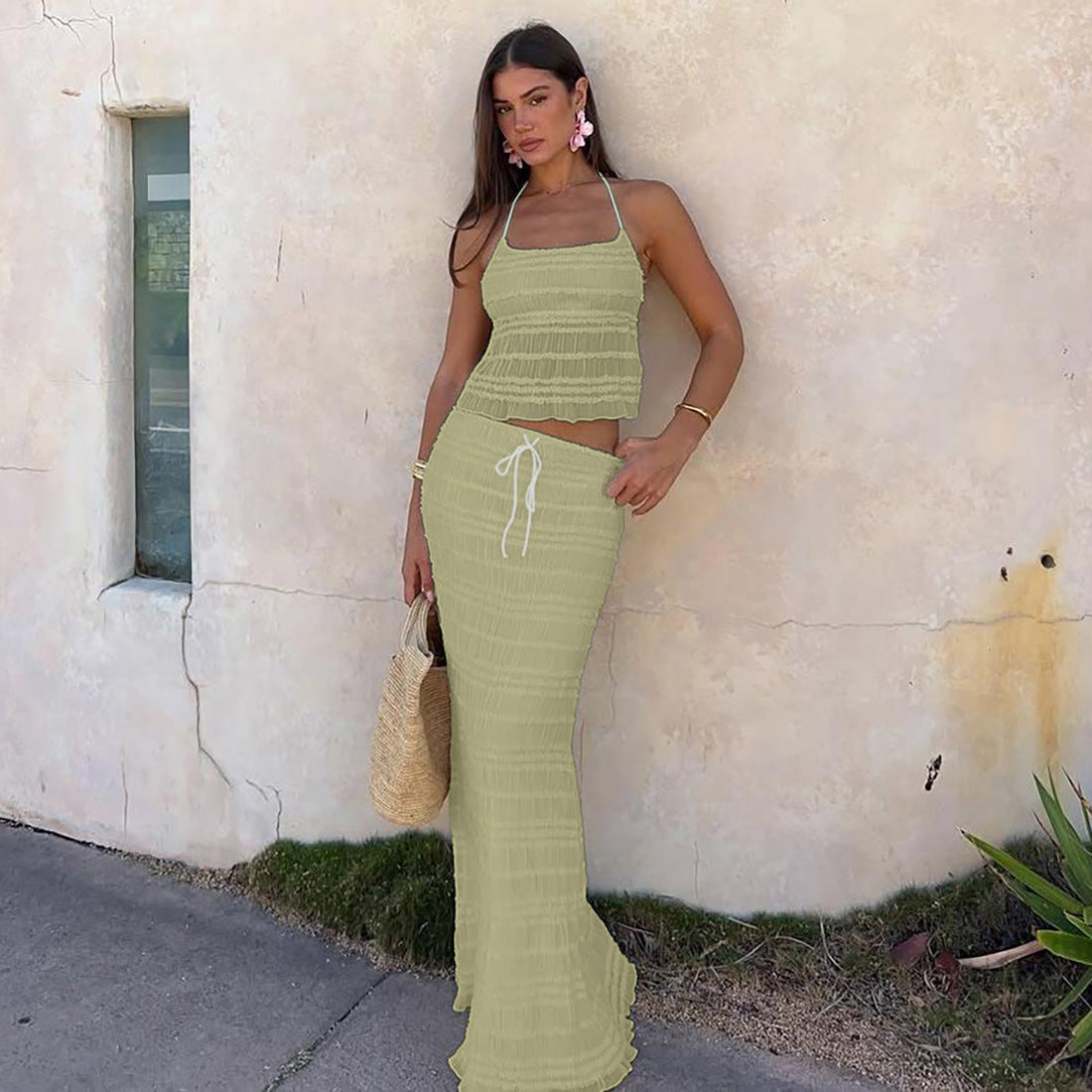 Women's Spring Fashion Halter Backless Sexy Pleated Suits