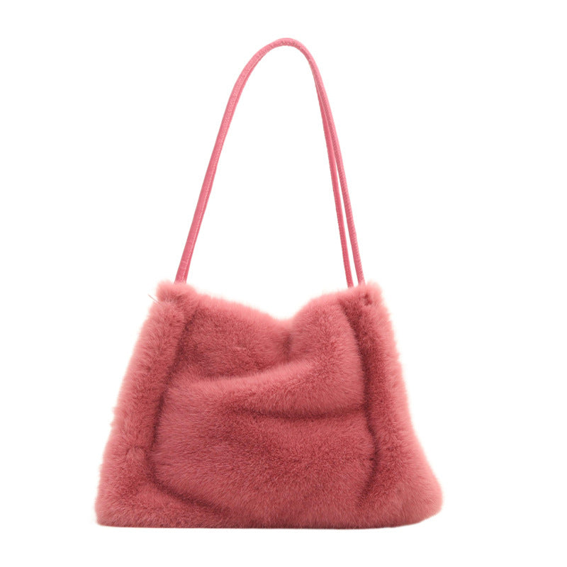 Korean Style Plush College Cute Western Solid Shoulder Bags