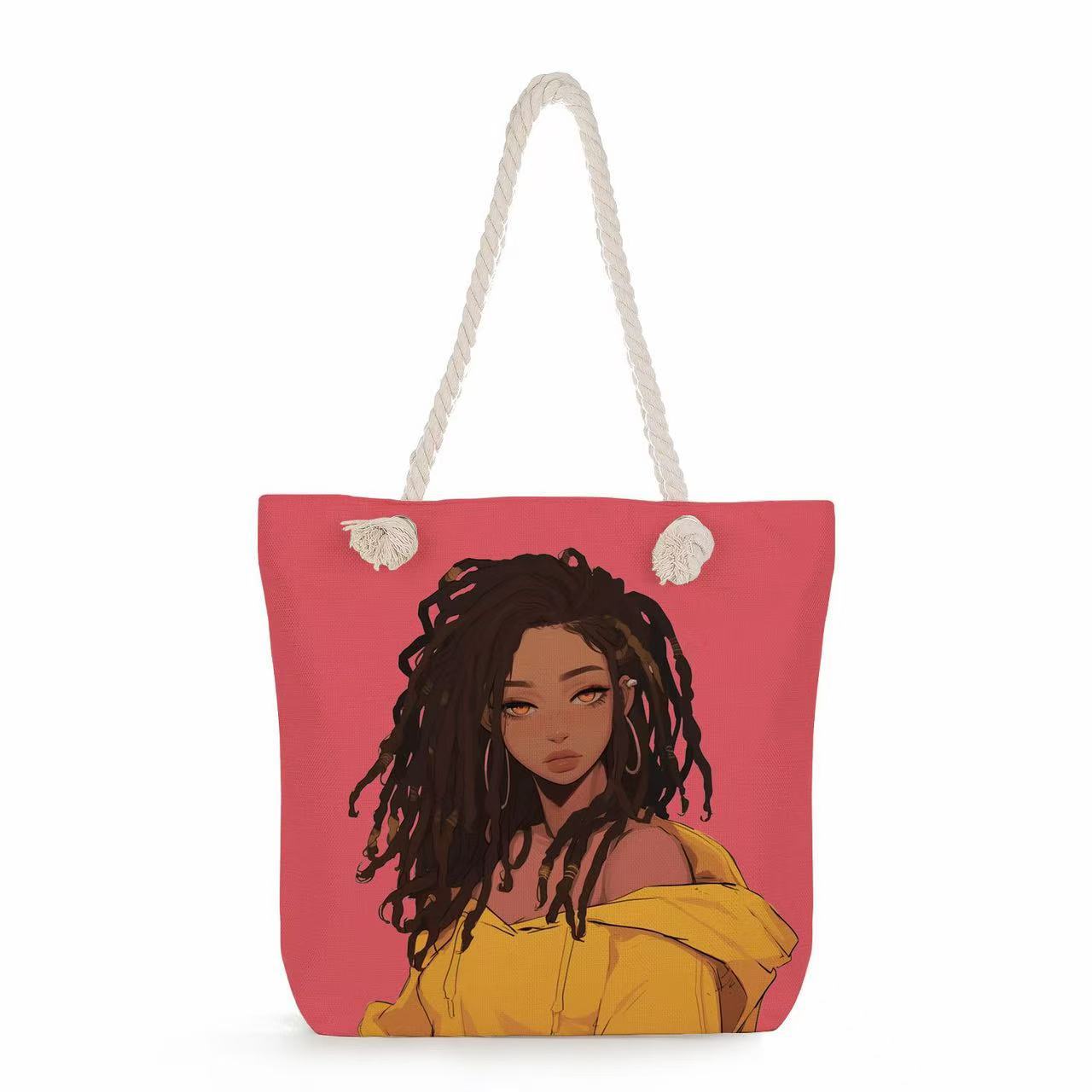 Women's Matching Portable Shopping Creative Woman Printing Thick Tote Bags