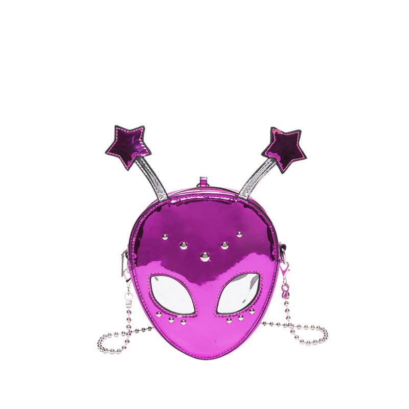 Women's Funny Cute Cartoon Alien Chain Trend Shiny Crossbody Bags
