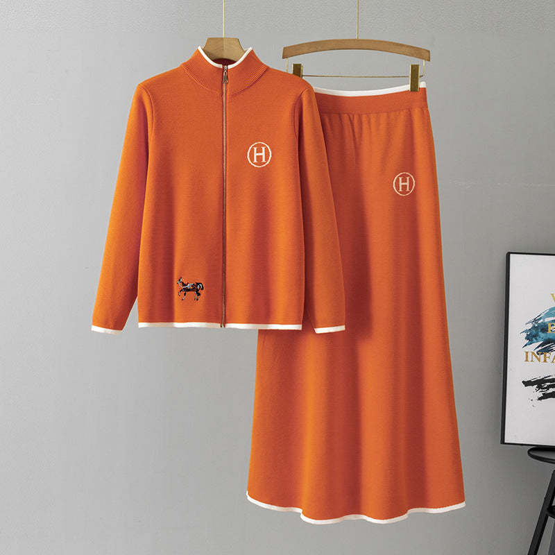 Women's Knitted Fashion Creative Horse Embroidered Casual Suits