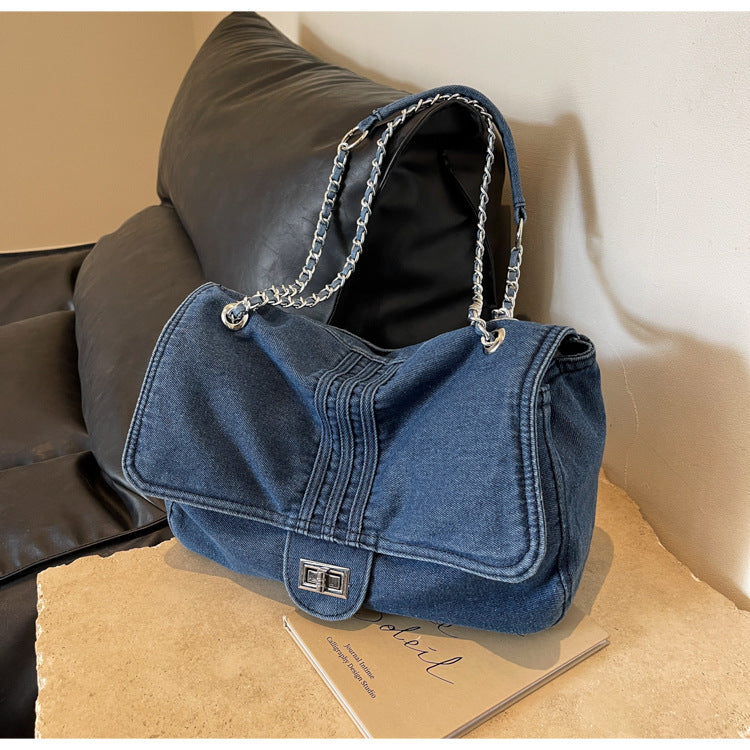 Women's Denim Fashion Large Capacity Chain High-grade Shoulder Bags
