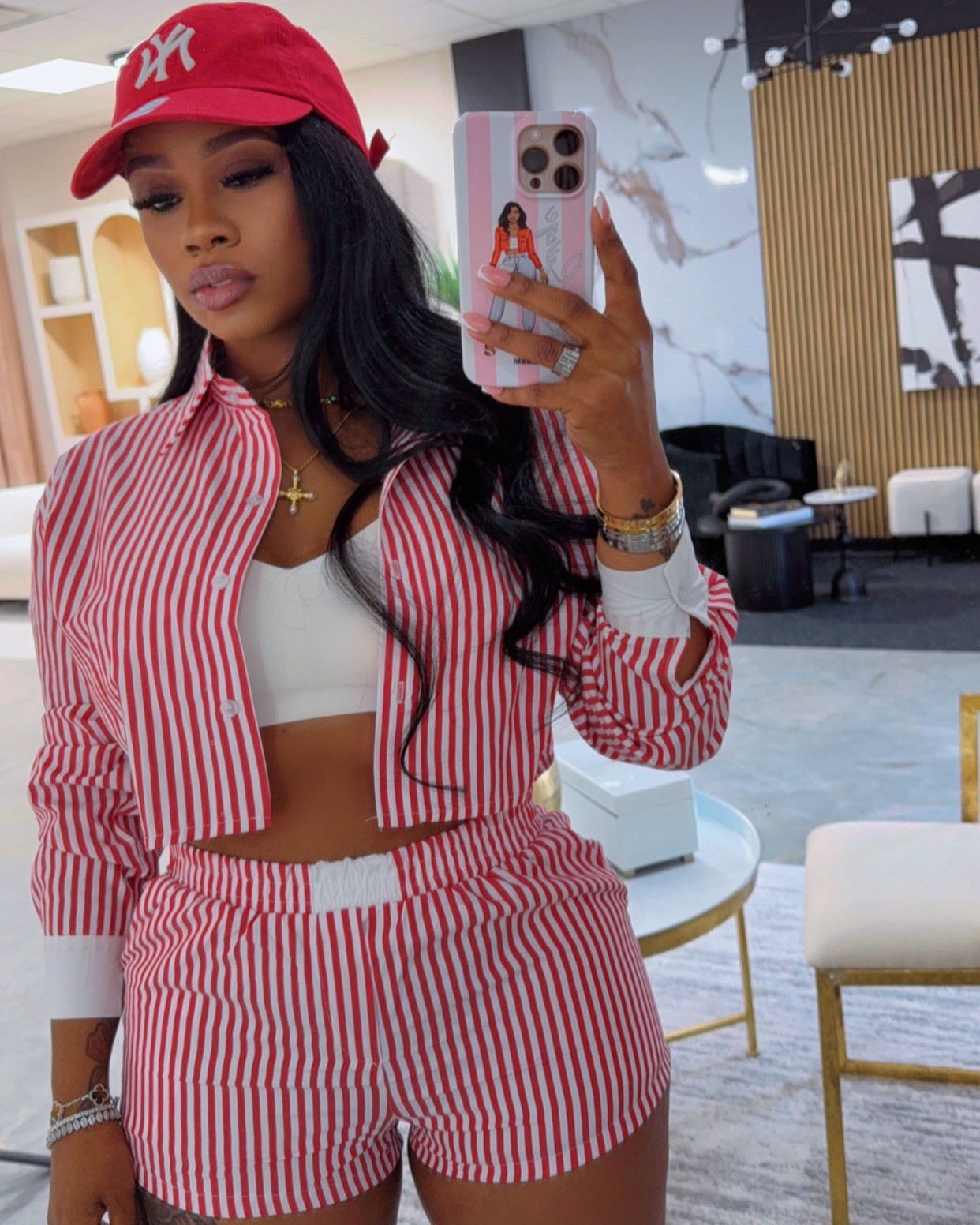 Women's Temperament Commute Fashion Striped Lapel Shirt Suits