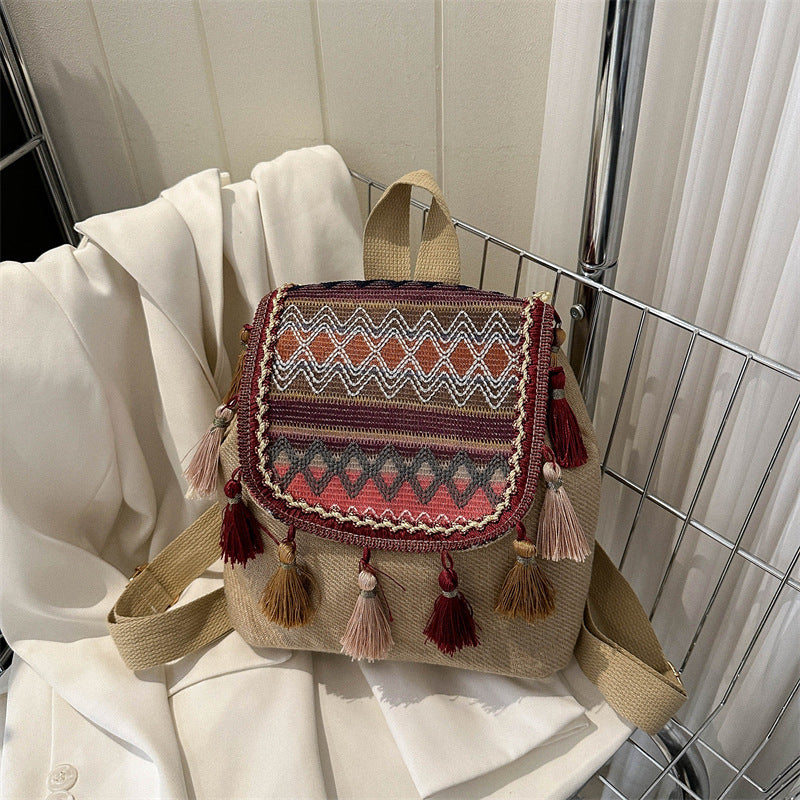 Women's Ethnic Style Large Capacity Tassel Female Backpacks