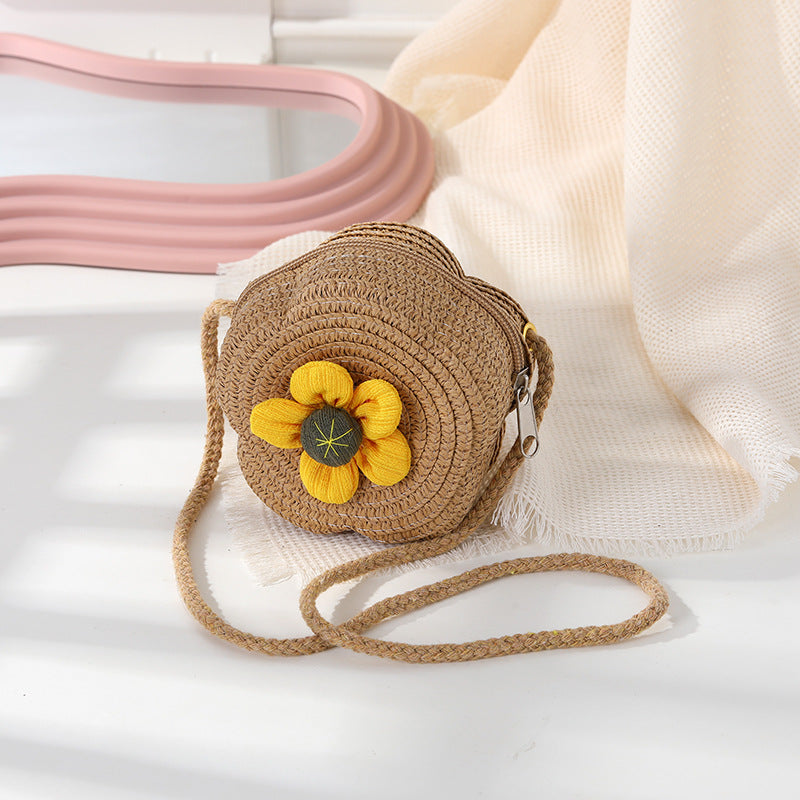 Women's Woven Seaside Flower Beach Summer Mini Children's Coin Purse