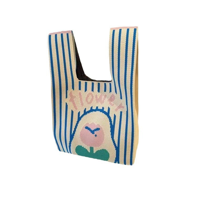 Women's Flower Knitted Commuter Large Capacity Hand Tote Bags