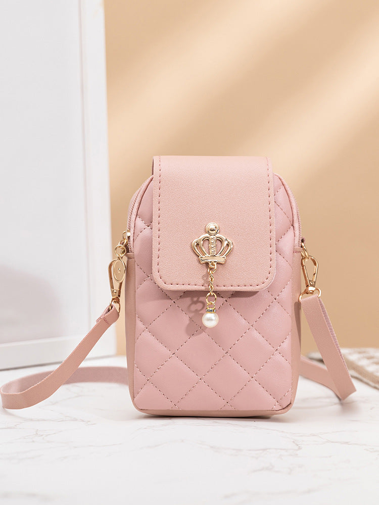 Women's Pearl Pendant Rhombus Vertical Mobile Fashion Crossbody Bags