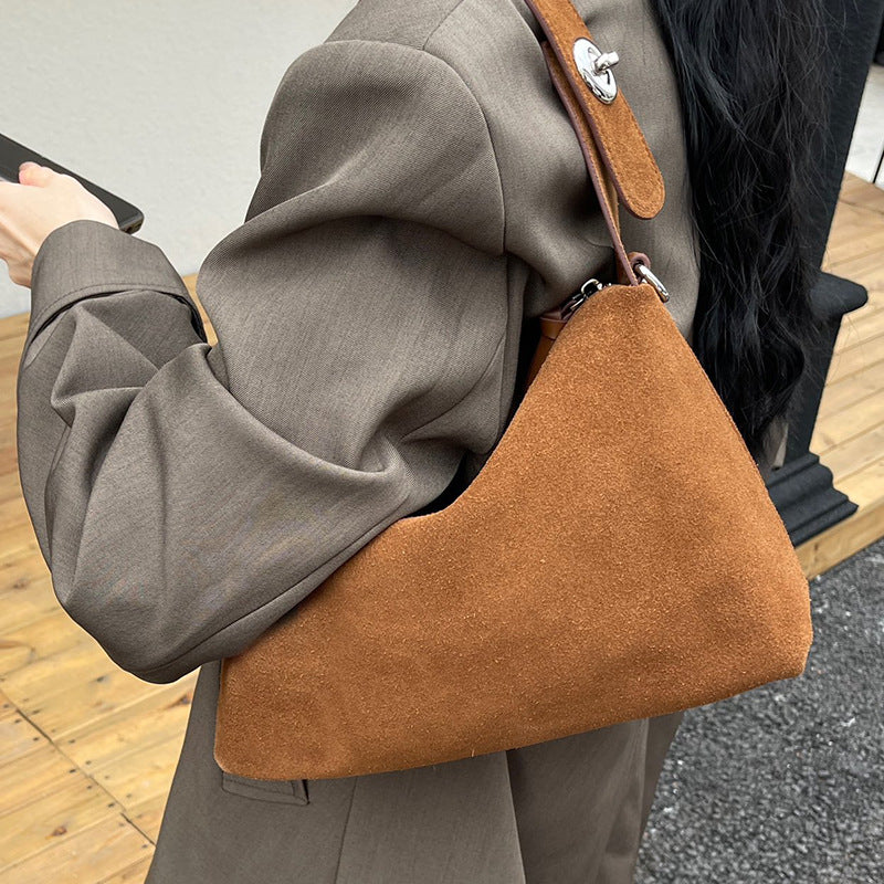 Women's Niche Suede Underarm Baguette Retro Matte Armpit Bags