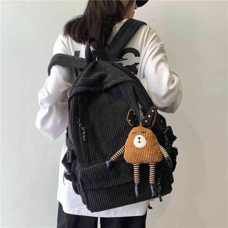 Elegant Corduroy College Solid Color Veet Backpacks