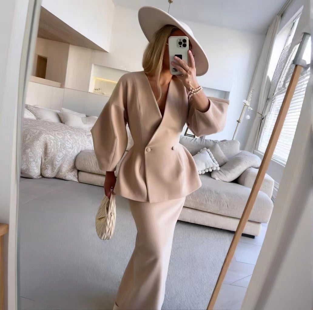 Summer Fashion Solid Color Bandage Dress Slim Suits