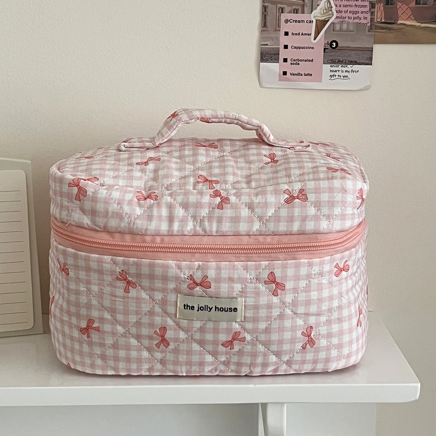 Plaid Bow Large Capacity Sweet Quilted Cosmetic Bags