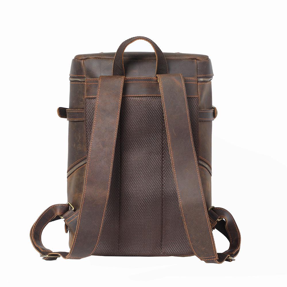 Men's Crazy Horse Leather Retro Large Capacity Backpacks