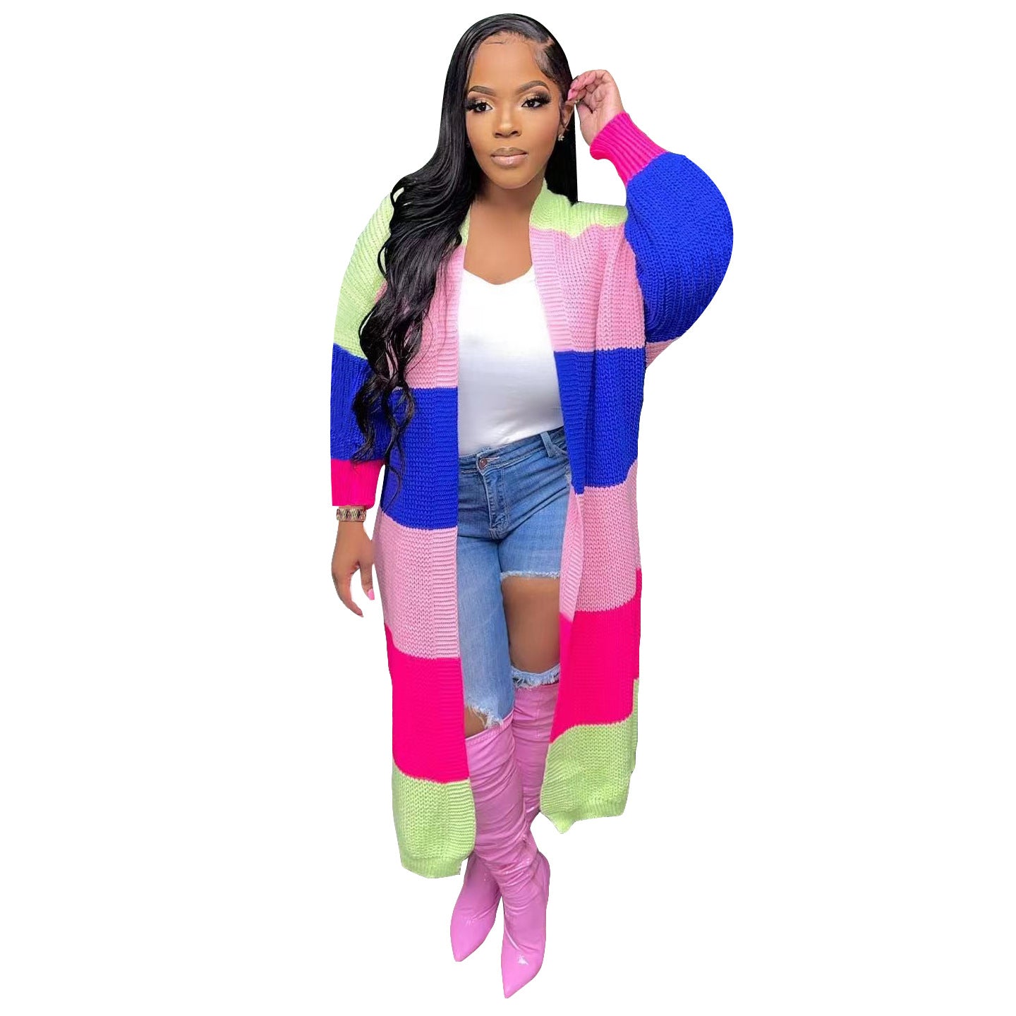 Women's Casual Contrast Color Handmade Knitted Sweaters