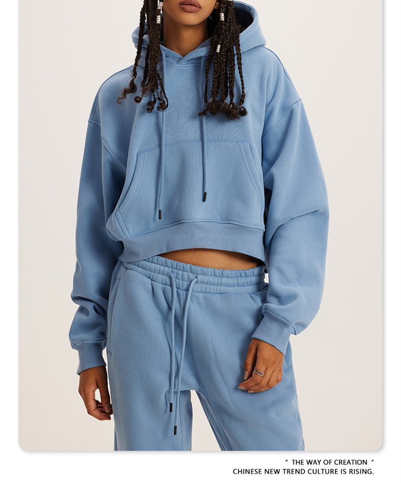 Women's Hooded Round Neck Long Sleeve Two-piece Suits