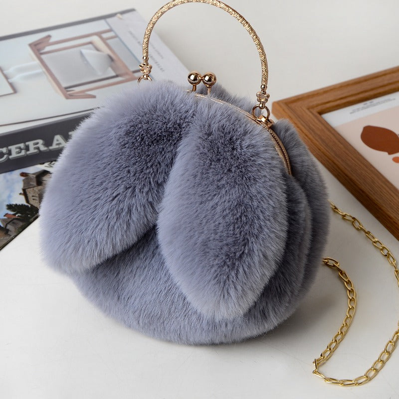 Women's Furry Portable Plush Rabbit Ears Stylish Shoulder Bags