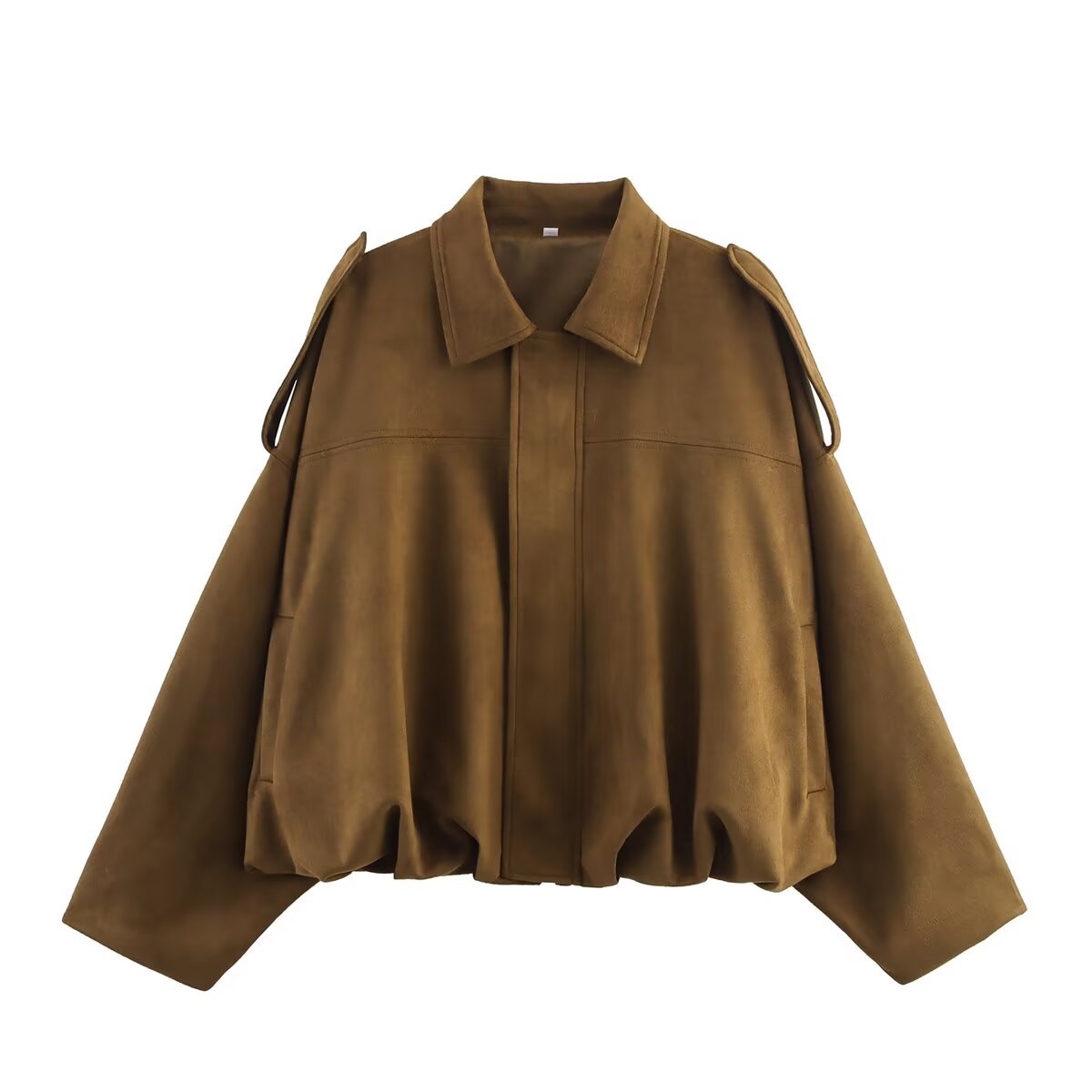 Women's Autumn Suede Texture Lapel Pocket Decoration Coats