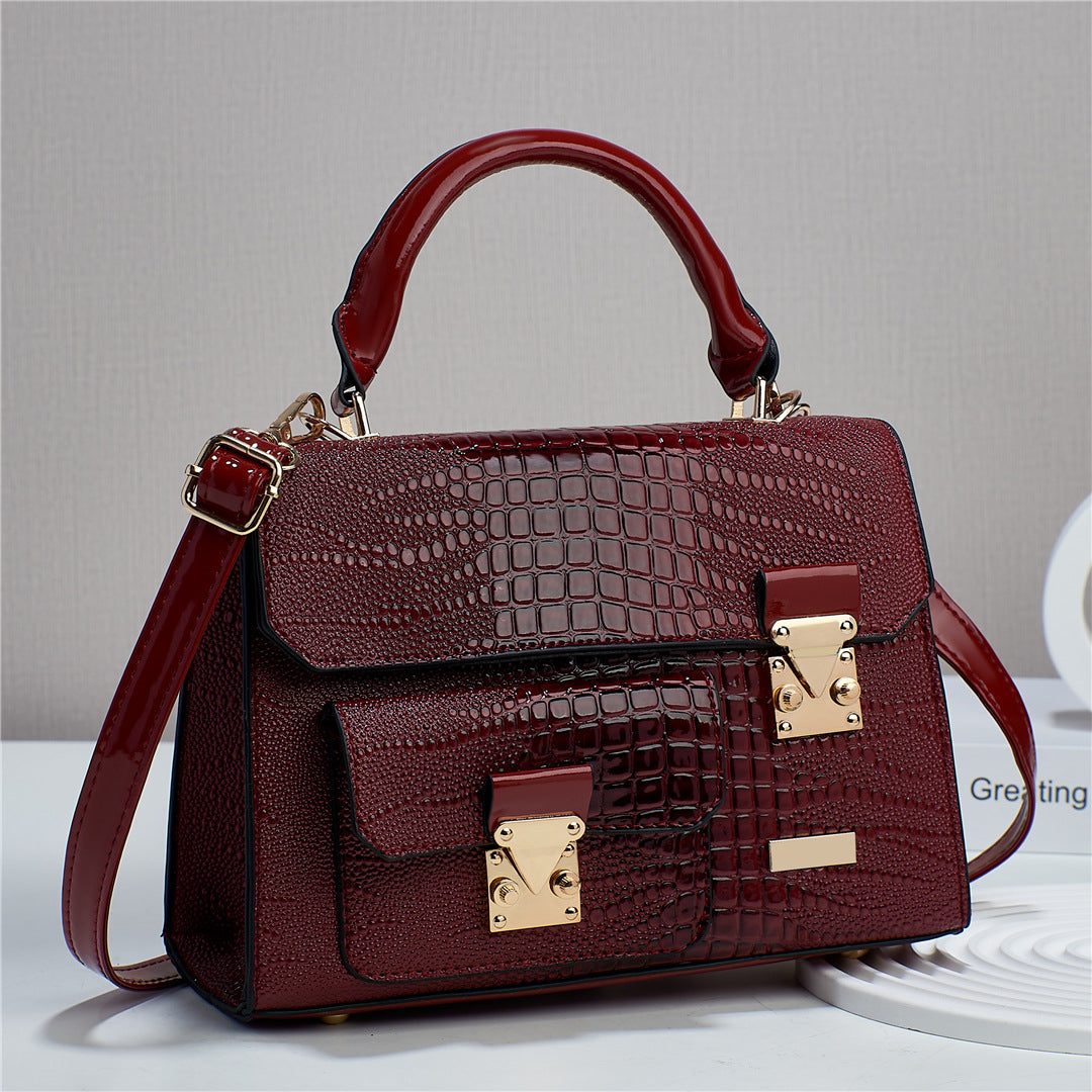 Women's Solid Color Lizard Texture Large Capacity Shoulder Bags