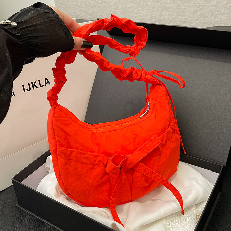 Teenage Leisure Korean Style Bow Underarm Pleated Adjustable Strap Shoulder Bags