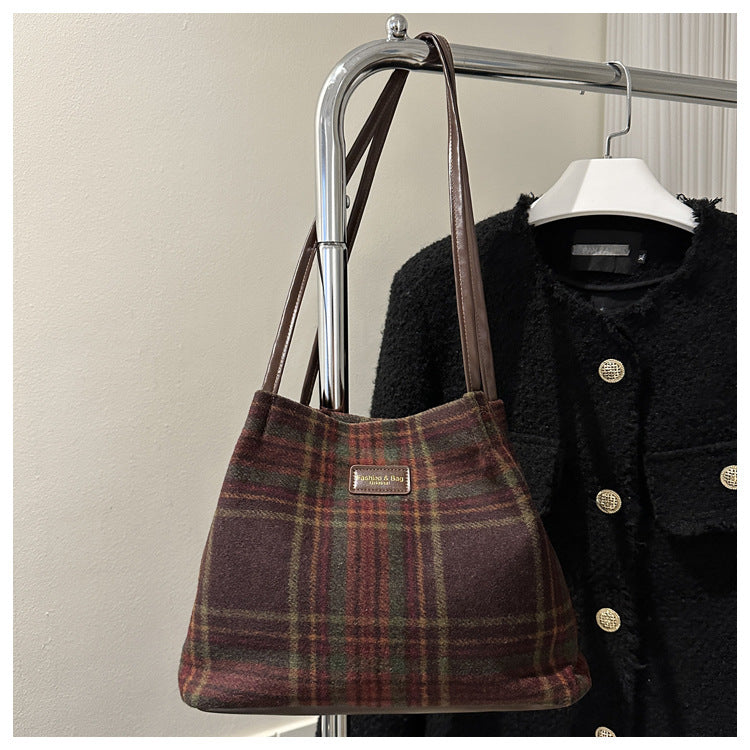 Women's Woolen Portable Winter Large Capacity Support Tote Bags