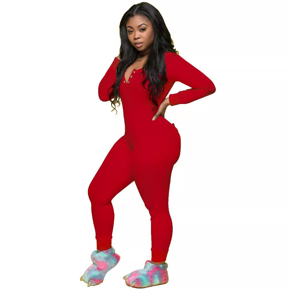 Women's Flip Pajamas Home Wear Casual Long Jumpsuits