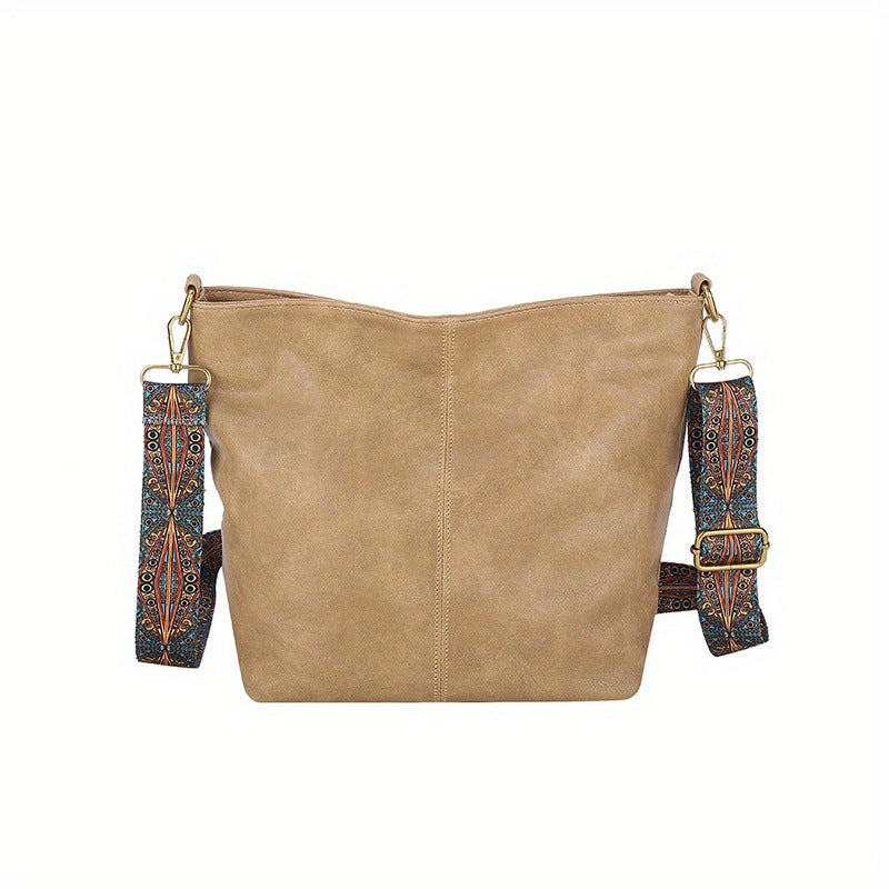 Women's Large Capacity Retro Broadband Advanced Texture Crossbody Bags