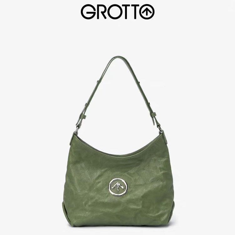 Women's Stone Large Sizes Pleated Sheepskin Commute Shoulder Bags