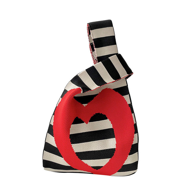 Design Striped Heart Knitted Versatile Large Shoulder Bags