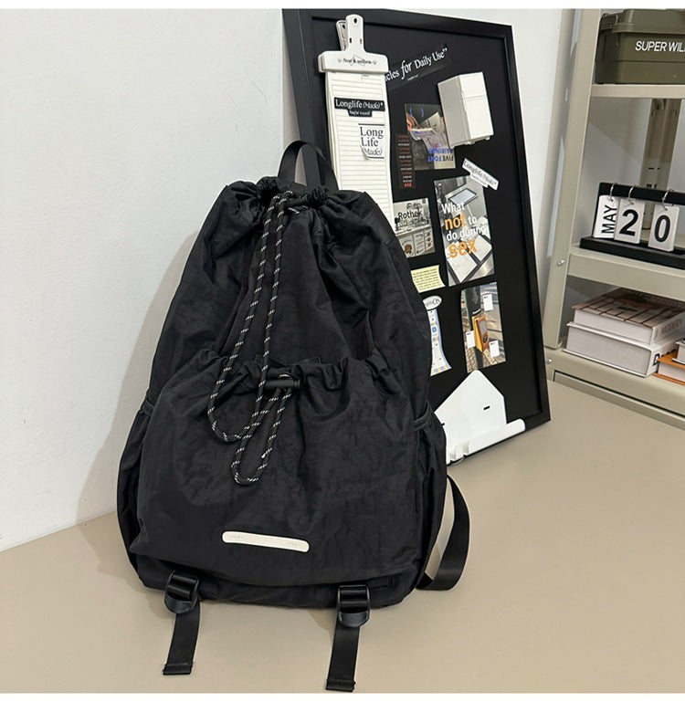 Men's Drawstring Pull String Nylon College Trip Backpacks