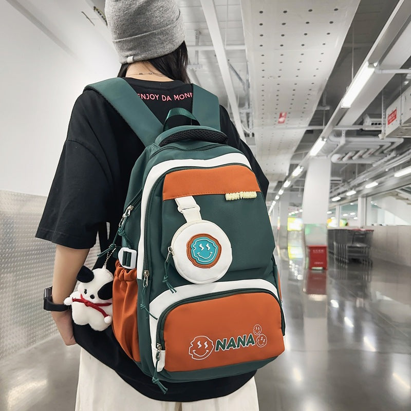 Women's Korean Patchwork Contrast Color Good-looking Large Backpacks