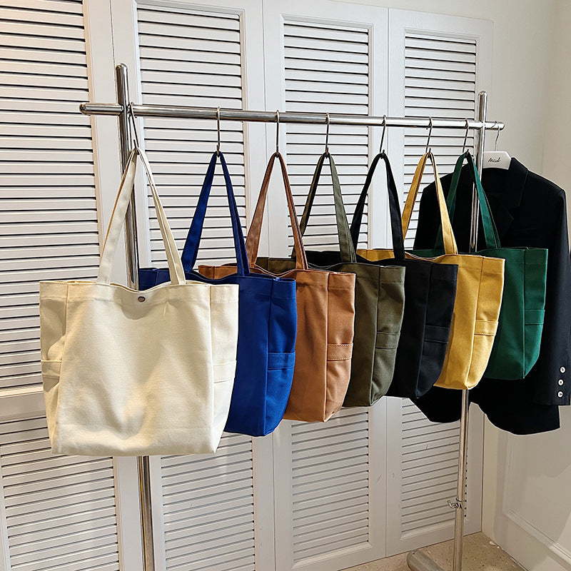 Women's Korean Style Solid Color Large Capacity Artistic Shoulder Bags