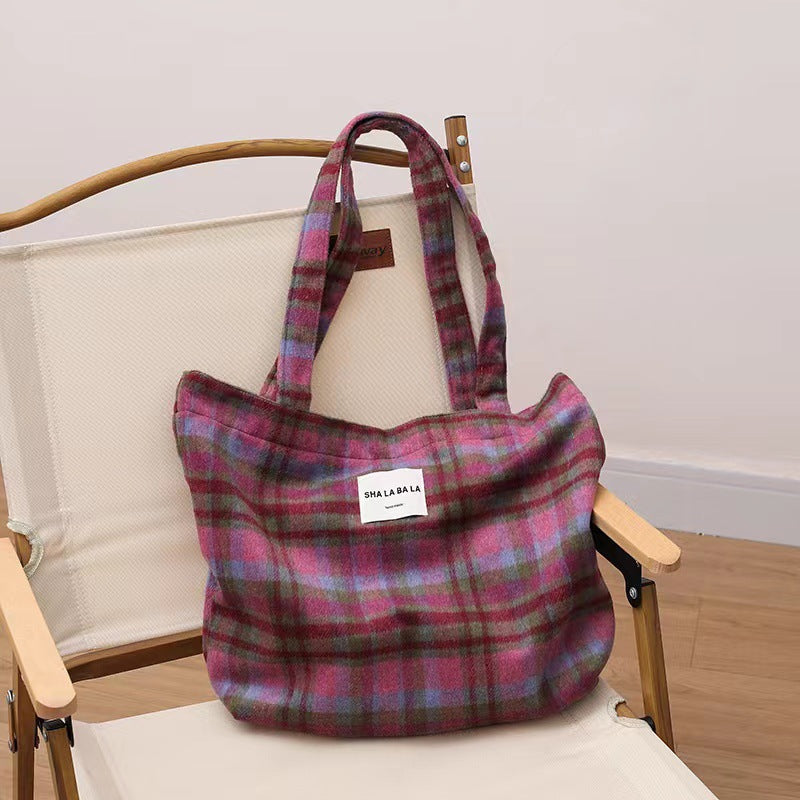 Women's Woolen Fashion Plaid Leopard Print Big Armpit Bags