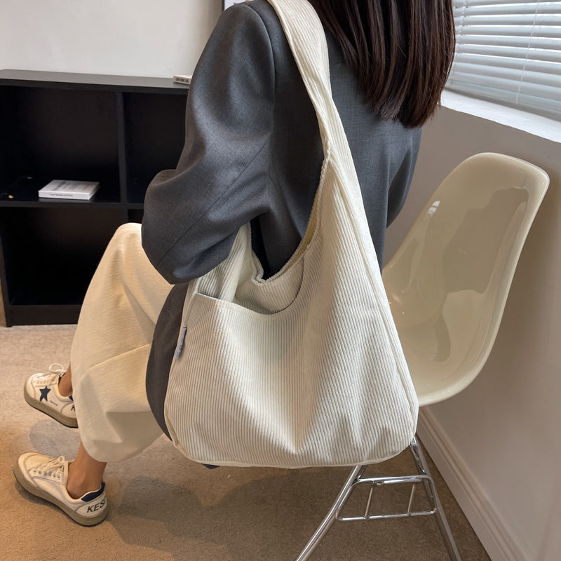 Women's Corduroy Large Capacity Korean Fashion Canvas Shoulder Bags