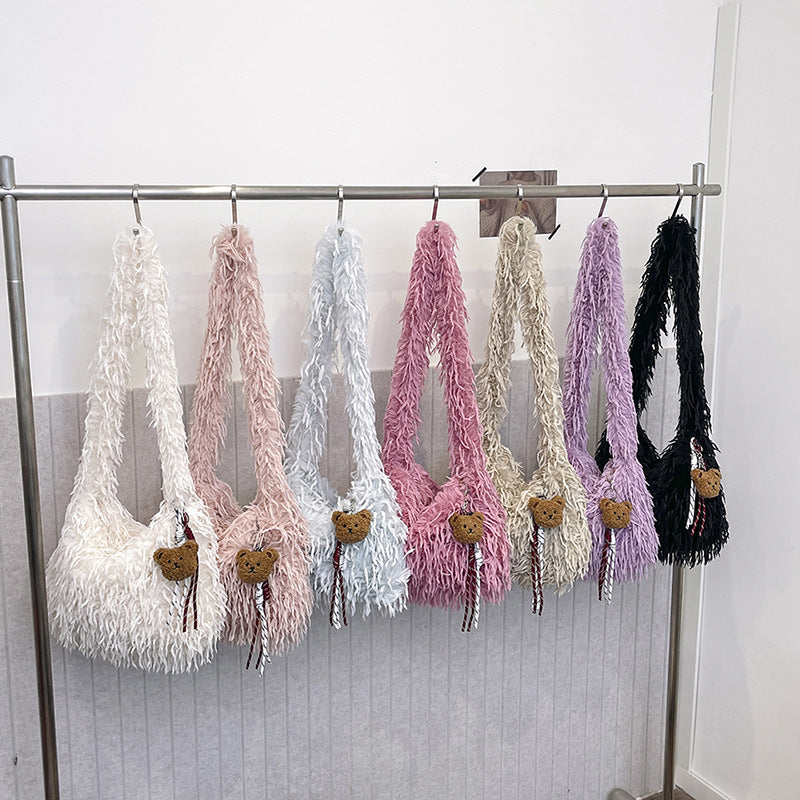 Women's Furry Tassel Plush Female Korean Style Shoulder Bags
