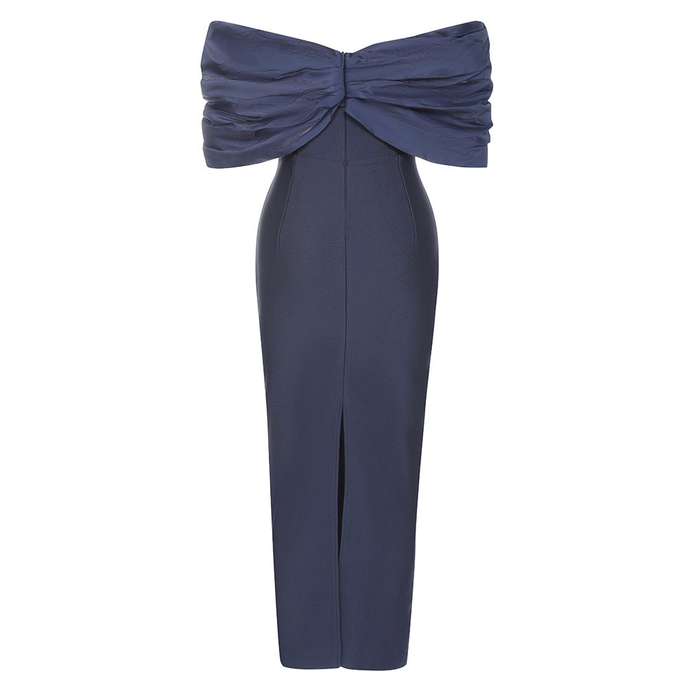 Women's Sexy Fashion Tube Bright Silk Yarn Stitching Sleeve Dresses