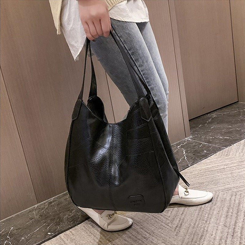 Women's Soft Leather Large Capacity Fashion Solid Shoulder Bags