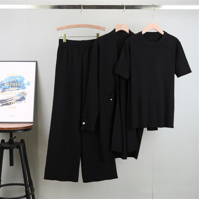 Casual Women's Elegant Knitting Mid-length Three-piece Fashion Casual Suit