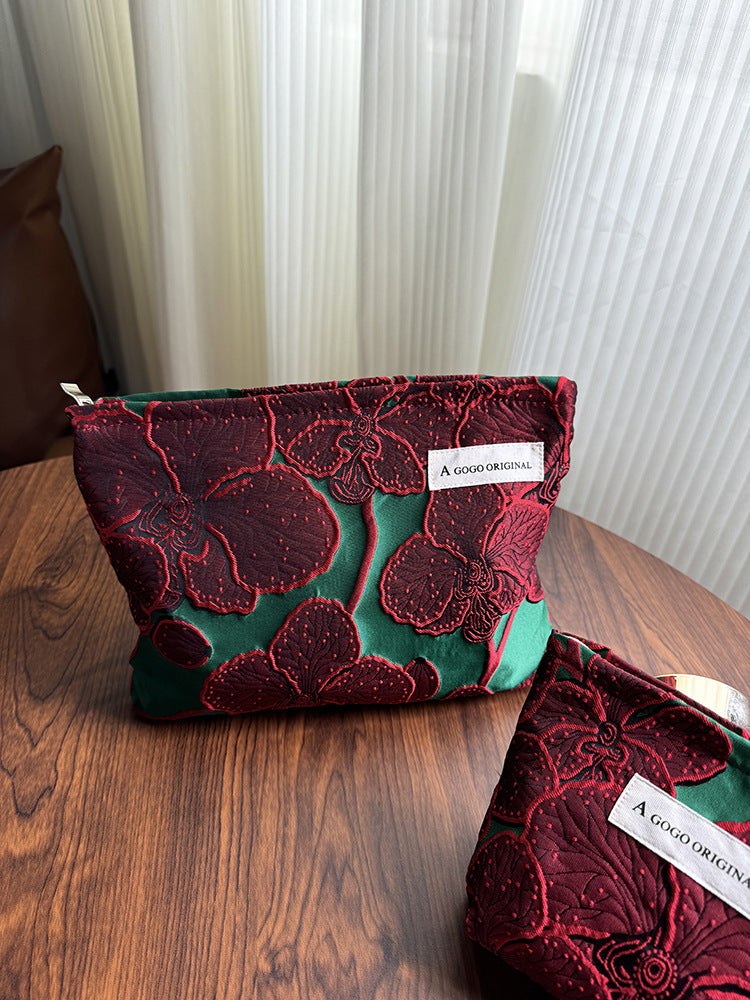 Retro Three-dimensional Embossed Fabric Portable Storage Cosmetic Bags