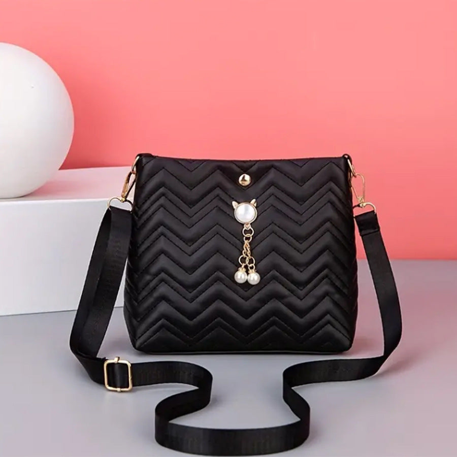 Women's Style Fashion Wave Striped Quilted Cat Crossbody Bags