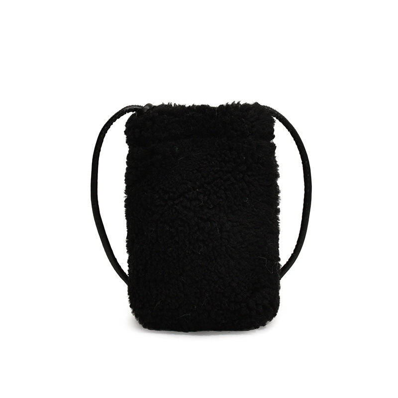 Women's Korean Style Solid Color Furry Mini Shoulder Bags