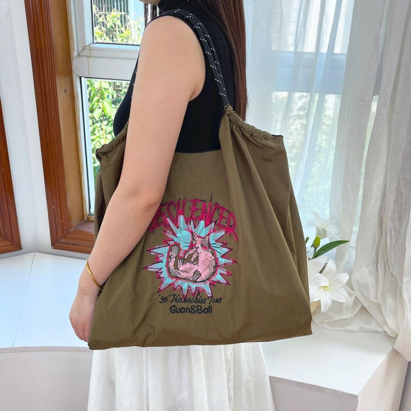Women's Style Embroidery Black Constellation Hard Canvas Shoulder Bags