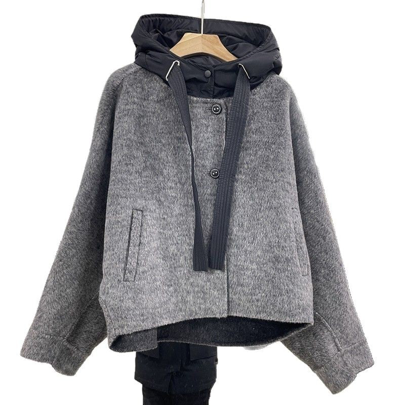 Women's Woolen Double-faced Goods Wool Overcoat Hooded Batwing Coats
