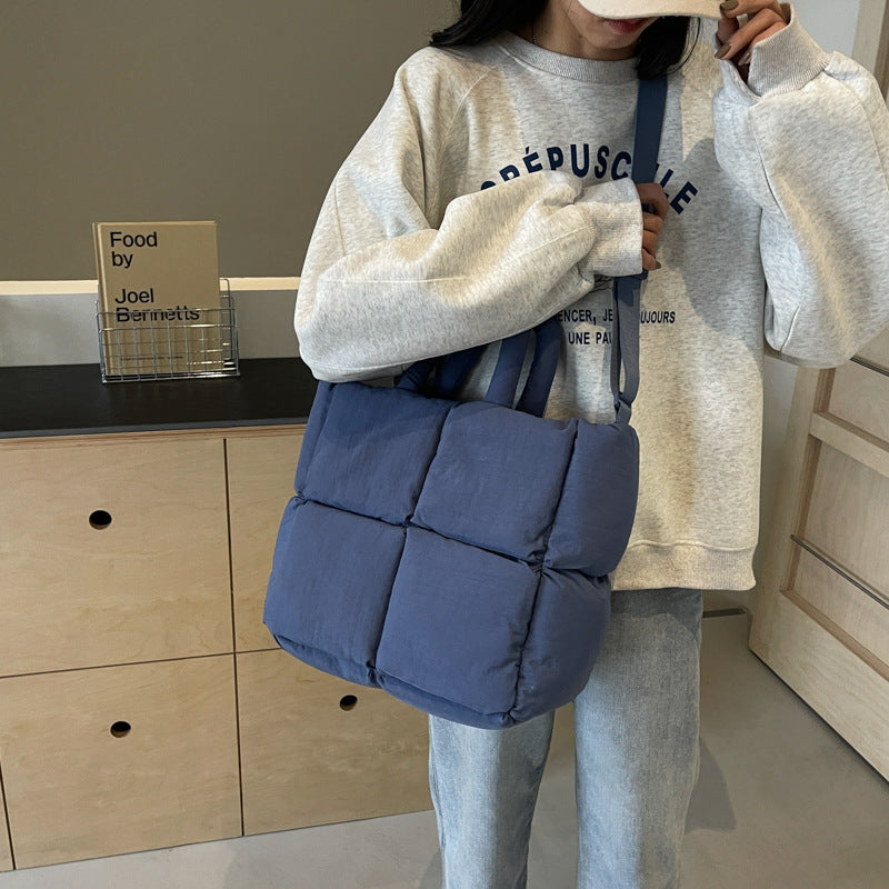 Women's Diamond Fashionable Soft Cotton Filling Pillow Shoulder Bags