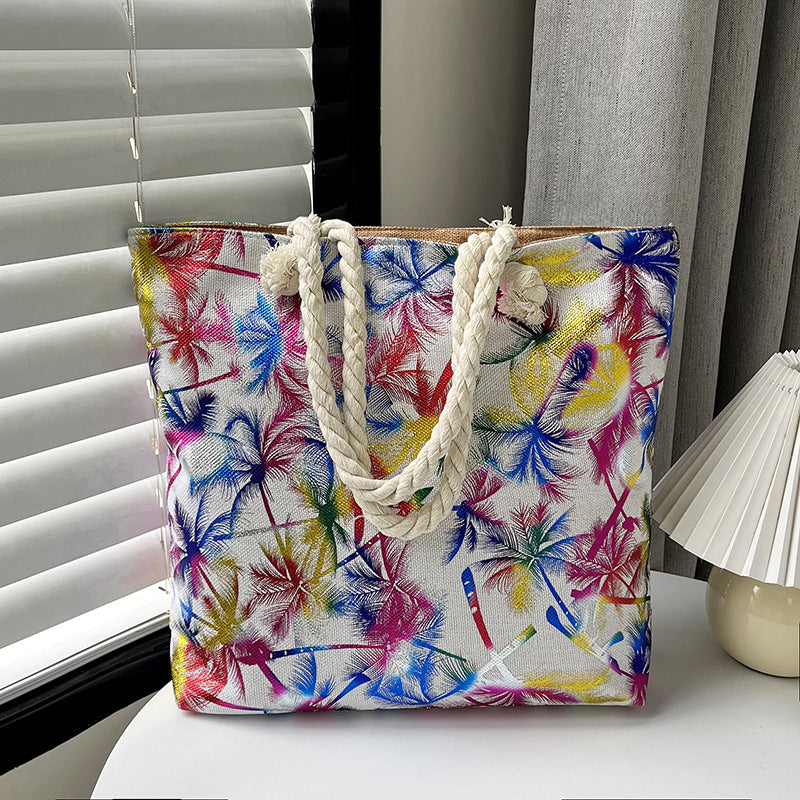 Women's Linen Hot Printed Pattern Large Capacity Shoulder Bags