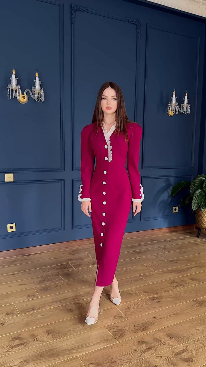 Women's Split Slim Fit Slimming Single-breasted Dress Dresses