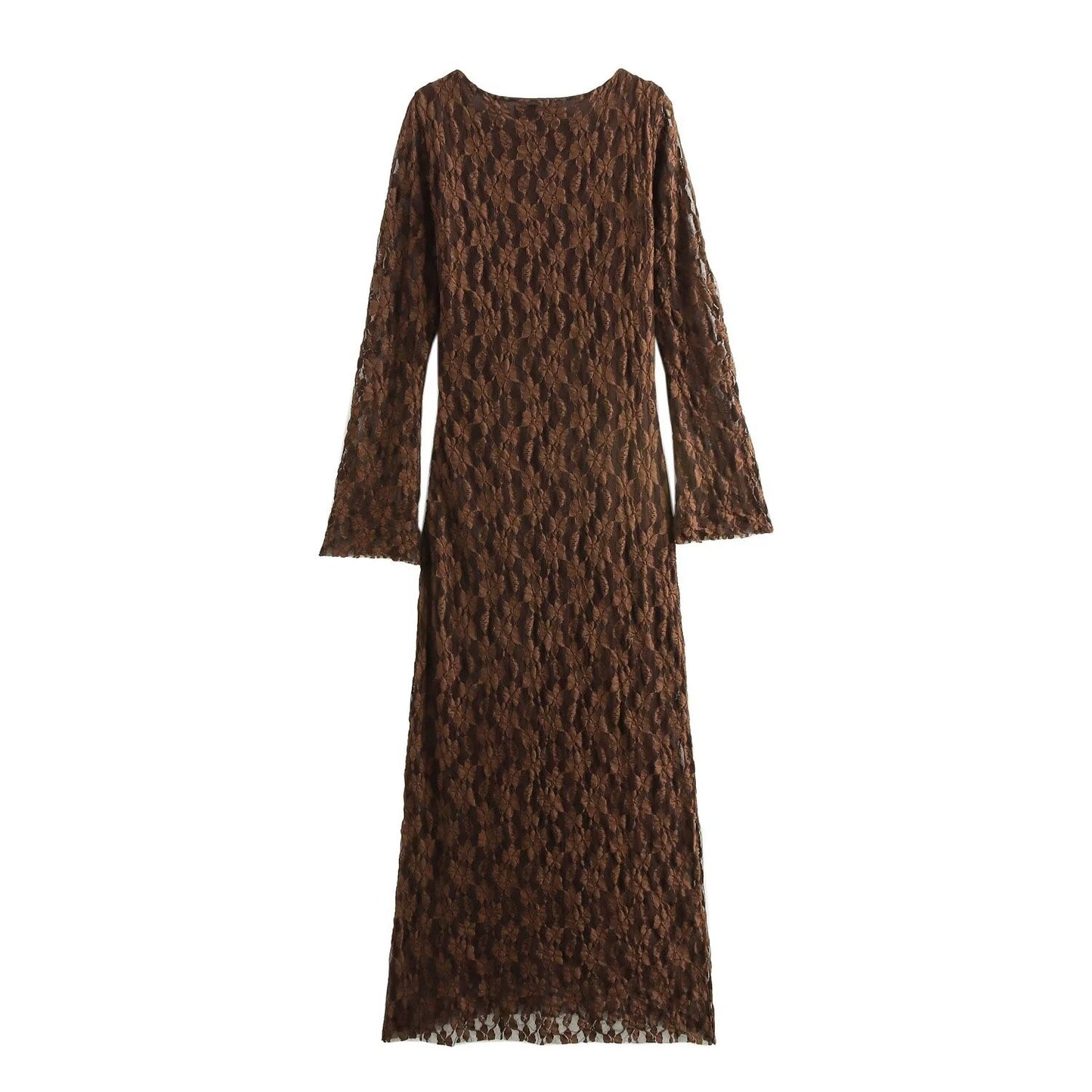 Women's Temperament Crew Neck Flare Sleeve Lace Dresses
